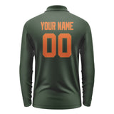 Custom Dark Green Orange Long Sleeve Polo Shirt