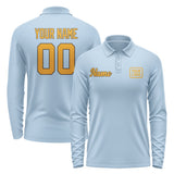 Custom Light Blue Yellow Long Sleeve Polo Shirt