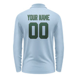 Custom Light Blue Green Long Sleeve Polo Shirt