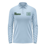 Custom Light Blue Green Long Sleeve Polo Shirt