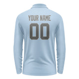 Custom Light Blue Dark Grey Long Sleeve Polo Shirt
