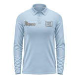 Custom Light Blue Dark Grey Long Sleeve Polo Shirt