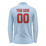 Custom Light Blue Red Long Sleeve Polo Shirt