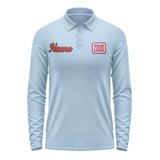 Custom Light Blue Red Long Sleeve Polo Shirt