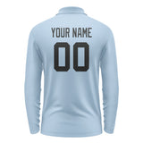 Custom Light Blue Black Long Sleeve Polo Shirt