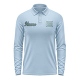 Custom Light Blue Blue Green Long Sleeve Polo Shirt