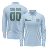 Custom Light Blue Blue Green Long Sleeve Polo Shirt