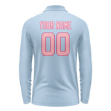 Custom Light Blue Light Pink Long Sleeve Polo Shirt
