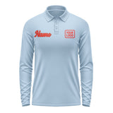 Custom Light Blue Orange Red Long Sleeve Polo Shirt