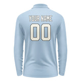 Custom Light Blue Cream Long Sleeve Polo Shirt