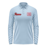 Custom Light Blue Red Long Sleeve Polo Shirt