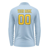 Custom Light Blue Gold Long Sleeve Polo Shirt