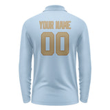 Custom Light Blue Light Khaki Long Sleeve Polo Shirt