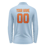 Custom Light Blue Orange Long Sleeve Polo Shirt