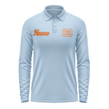Custom Light Blue Orange Long Sleeve Polo Shirt