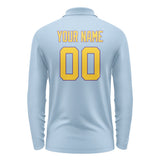 Custom Light Blue Gold Long Sleeve Polo Shirt