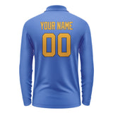 Custom Sky Blue Yellow Long Sleeve Polo Shirt