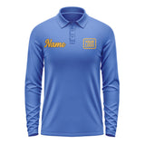 Custom Sky Blue Yellow Long Sleeve Polo Shirt