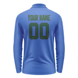 Custom Sky Blue Green Long Sleeve Polo Shirt