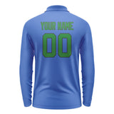 Custom Sky Blue Emerald Green Long Sleeve Polo Shirt