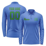 Custom Sky Blue Emerald Green Long Sleeve Polo Shirt