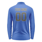 Custom Sky Blue Dark Grey Long Sleeve Polo Shirt