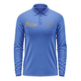Custom Sky Blue Dark Grey Long Sleeve Polo Shirt