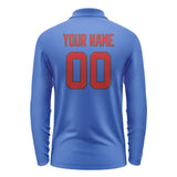Custom Sky Blue Red Long Sleeve Polo Shirt