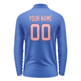 Custom Sky Blue Light Pink Long Sleeve Polo Shirt
