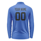 Custom Sky Blue Black Long Sleeve Polo Shirt