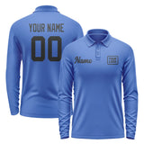 Custom Sky Blue Black Long Sleeve Polo Shirt