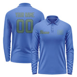 Custom Sky Blue Blue Green Long Sleeve Polo Shirt