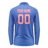Custom Sky Blue Light Pink Long Sleeve Polo Shirt