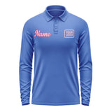 Custom Sky Blue Light Pink Long Sleeve Polo Shirt