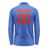 Custom Sky Blue Orange Red Long Sleeve Polo Shirt