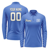 Custom Sky Blue Cream Long Sleeve Polo Shirt