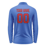 Custom Sky Blue Red Long Sleeve Polo Shirt
