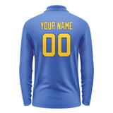 Custom Sky Blue Gold Long Sleeve Polo Shirt