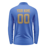 Custom Sky Blue Light Khaki Long Sleeve Polo Shirt