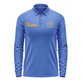 Custom Sky Blue Light Khaki Long Sleeve Polo Shirt