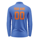Custom Sky Blue Orange Long Sleeve Polo Shirt