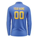 Custom Sky Blue Gold Long Sleeve Polo Shirt