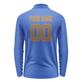 Custom Sky Blue Khaki Long Sleeve Polo Shirt