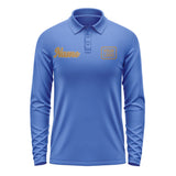 Custom Sky Blue Khaki Long Sleeve Polo Shirt