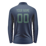 Custom Blue Blue Green Long Sleeve Polo Shirt