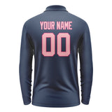 Custom Blue Light Pink Long Sleeve Polo Shirt