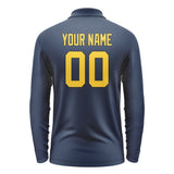 Custom Blue Gold Long Sleeve Polo Shirt