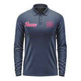 Custom Blue Pink Long Sleeve Polo Shirt