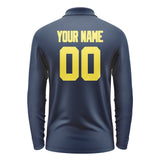 Custom Blue Light Yellow Long Sleeve Polo Shirt