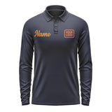 Custom Navy Orange Long Sleeve Polo Shirt